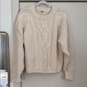 Free People Ivory Cable Knit Sweater